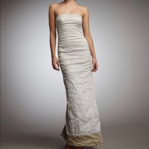 Nicole Miller floor length gold strapless dress